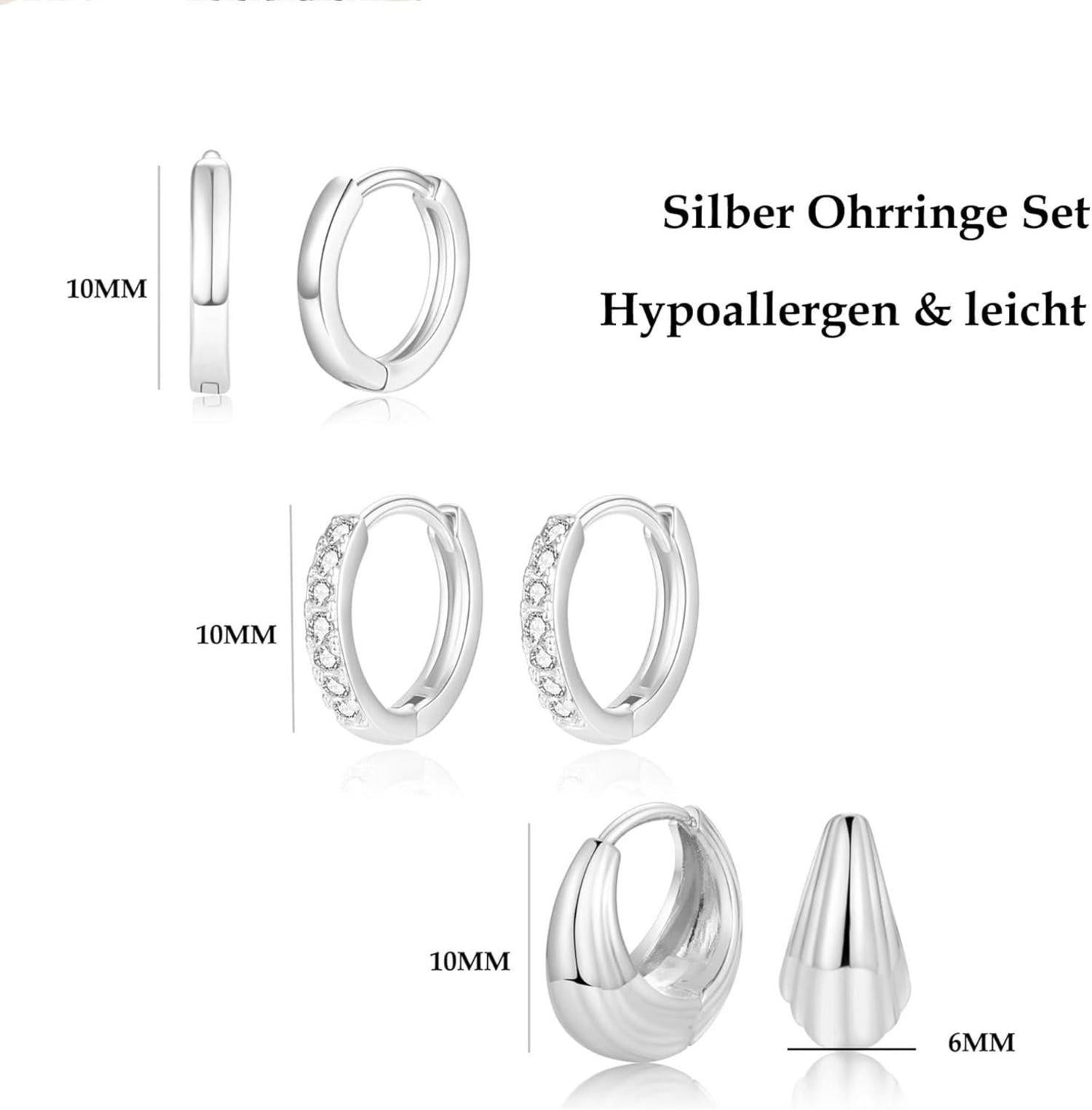 Silber Ohrringe Set Damen 925 14K Vergoldet Zirkonia Wasserfest Hypoallergen