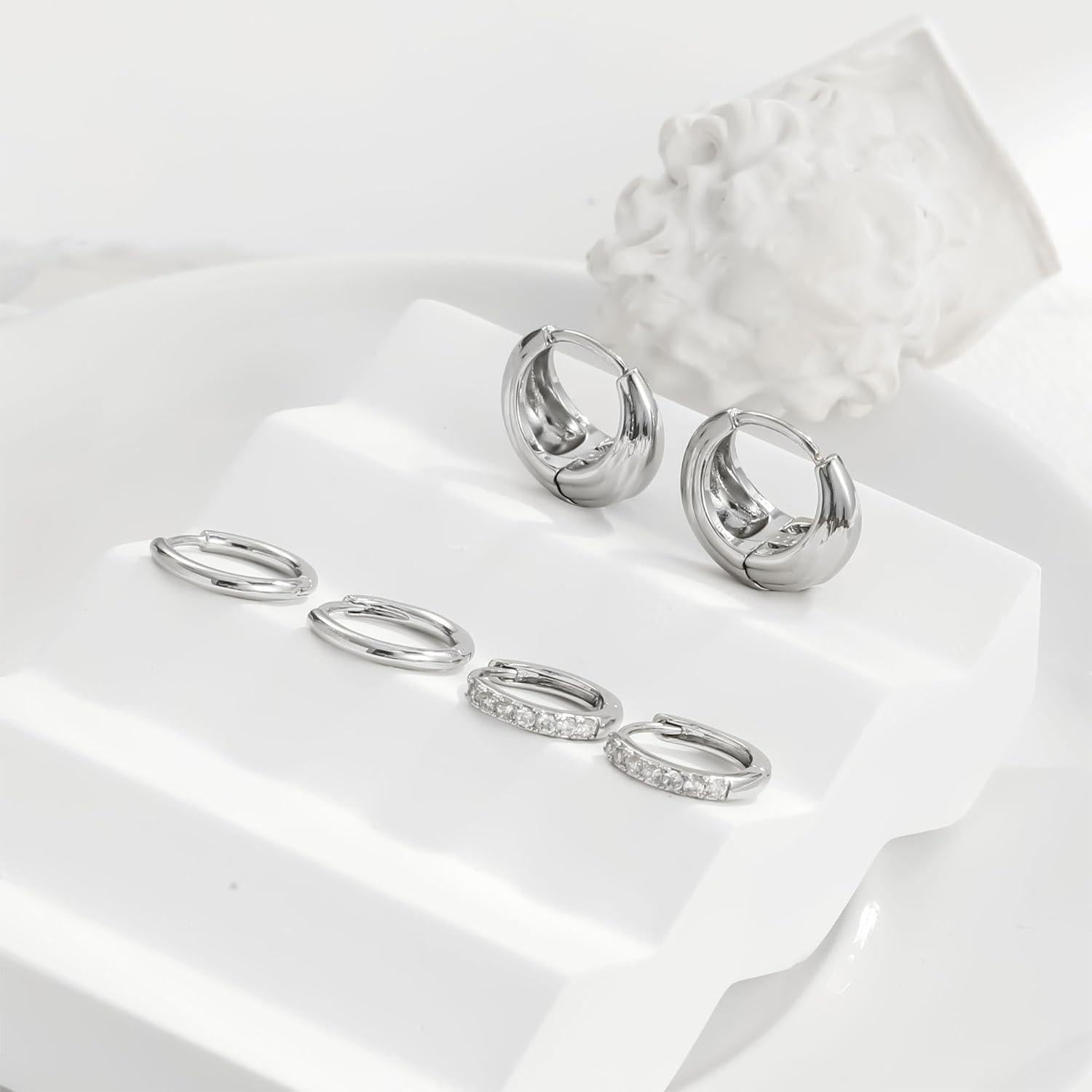 Ohrringe Silber 925 14K Vergoldet Damen Klein Creolen Ohrstecker Gold