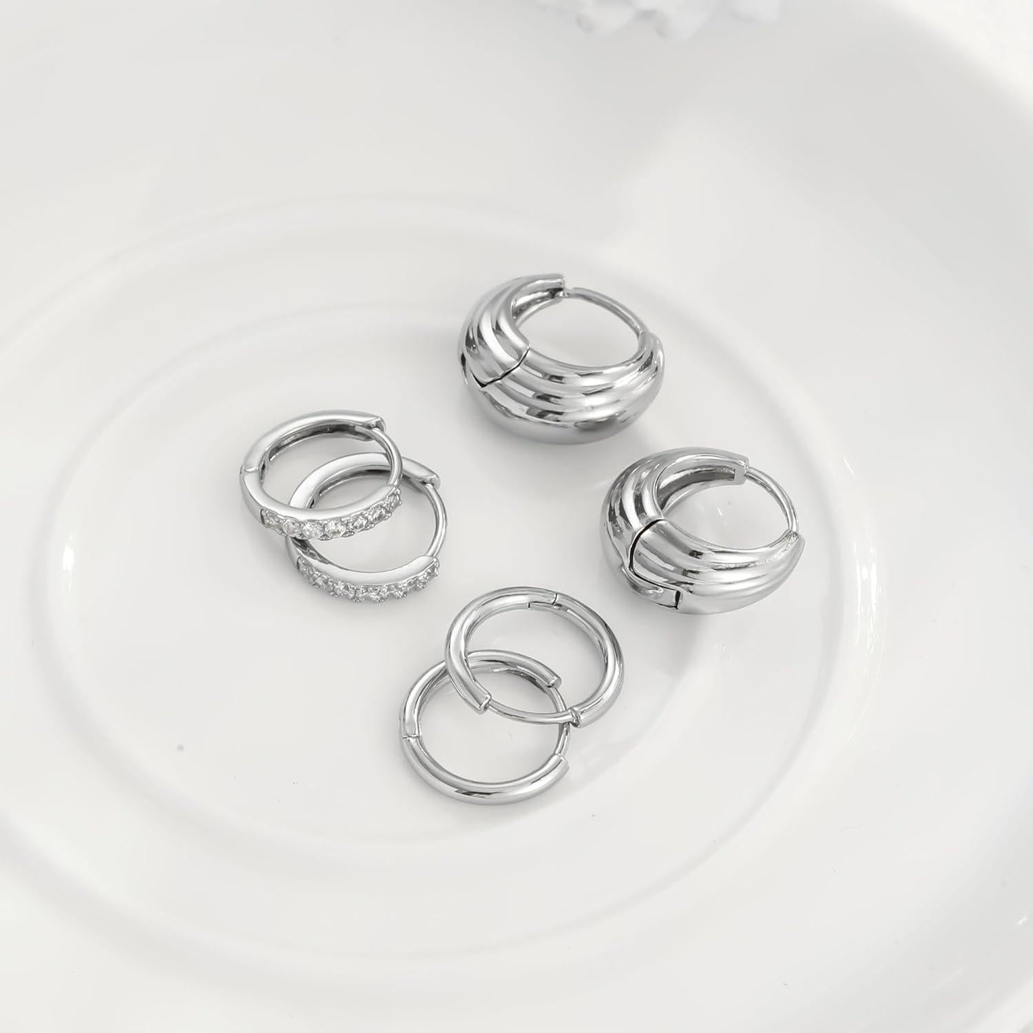Silber Ohrringe Set Damen 925 14K Vergoldet Zirkonia Wasserfest Hypoallergen