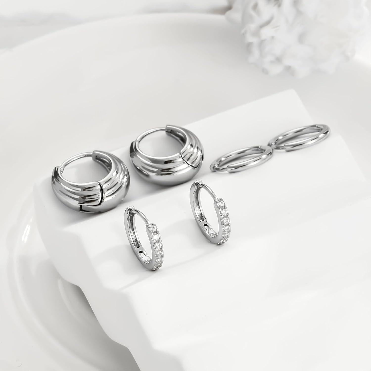 FUNEIA Ohrringe Set Silber 925/14K Vergoldet Damen Creolen Ohrstecker Zirkonia Gold
