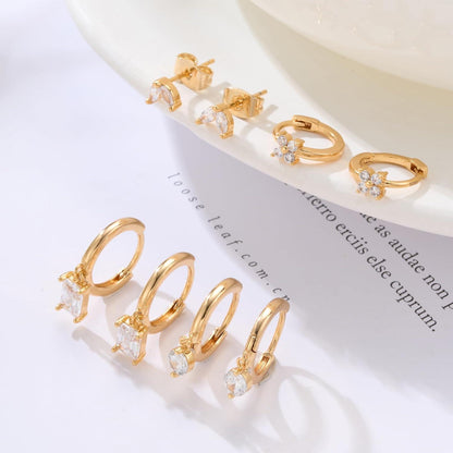 FUNEIA Ohrringe Set 925 Silber 14K Vergoldet Zirkonia Damen