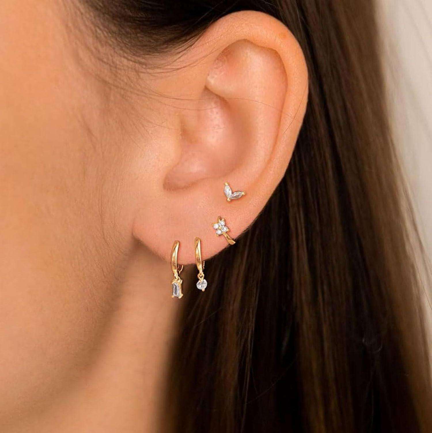 FUNEIA Ohrringe Silber 925 14K Vergoldet Damen Klein Creolen Ohrstecker Gold Set Zirkonia wasserdicht hypoallergen