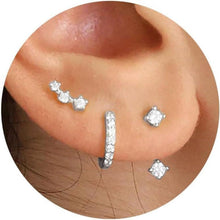 Silber Vergoldete Damen Ohrringe Set Zirkonia Creolen Ohrstecker Gold