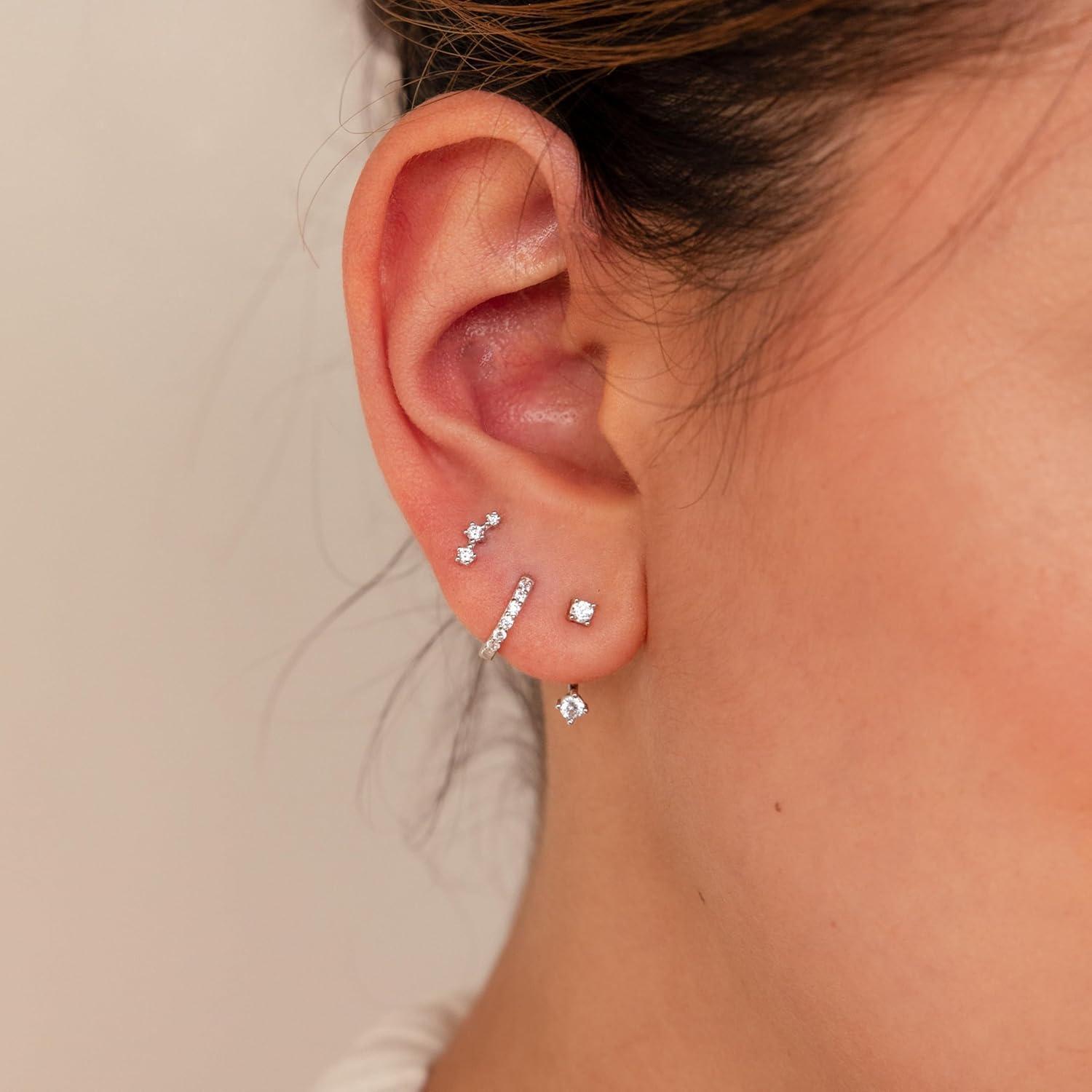Silber Vergoldete Damen Ohrringe Set Zirkonia Creolen Ohrstecker Gold