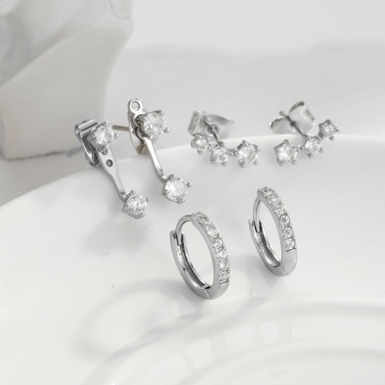Ohrringe Silber 925 14K Vergoldet Damen Klein Set Zirkonia