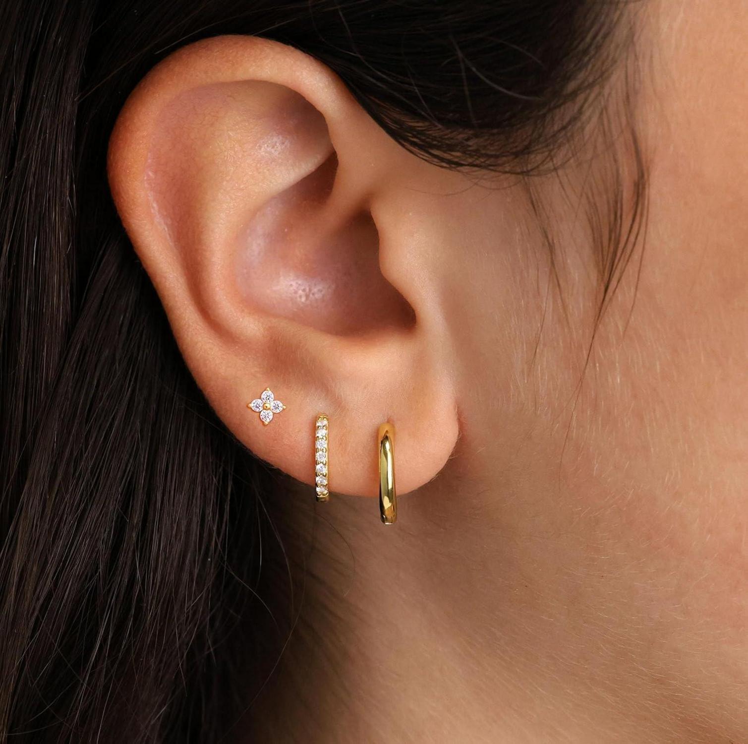 Elegante Stapelbare Silber Goldene Ohrringe Set Zirkonia Hypoallergen