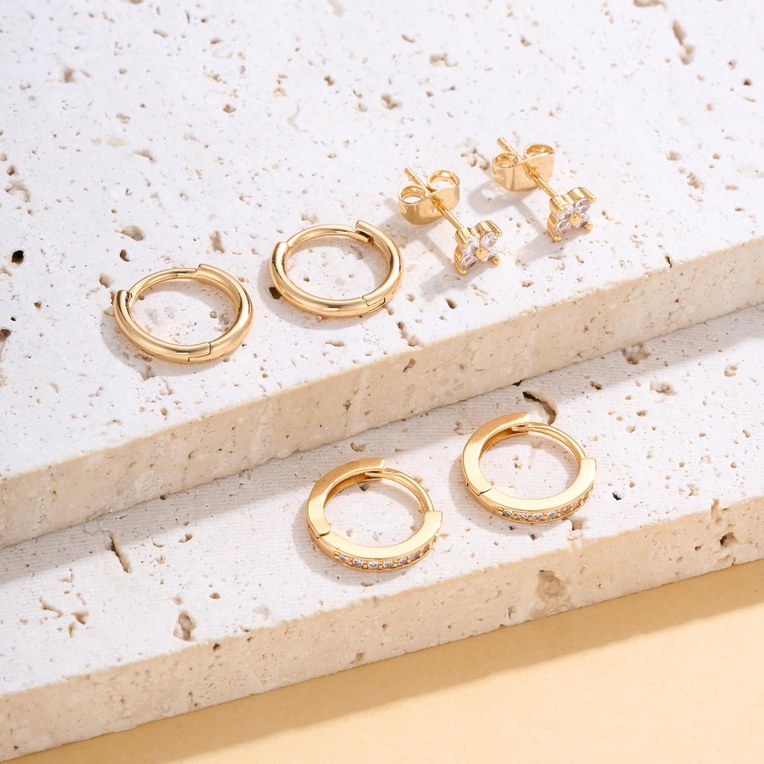 Ohrringe Silber 925 14K Vergoldet Damen Creolen Ohrstecker Zirkonia