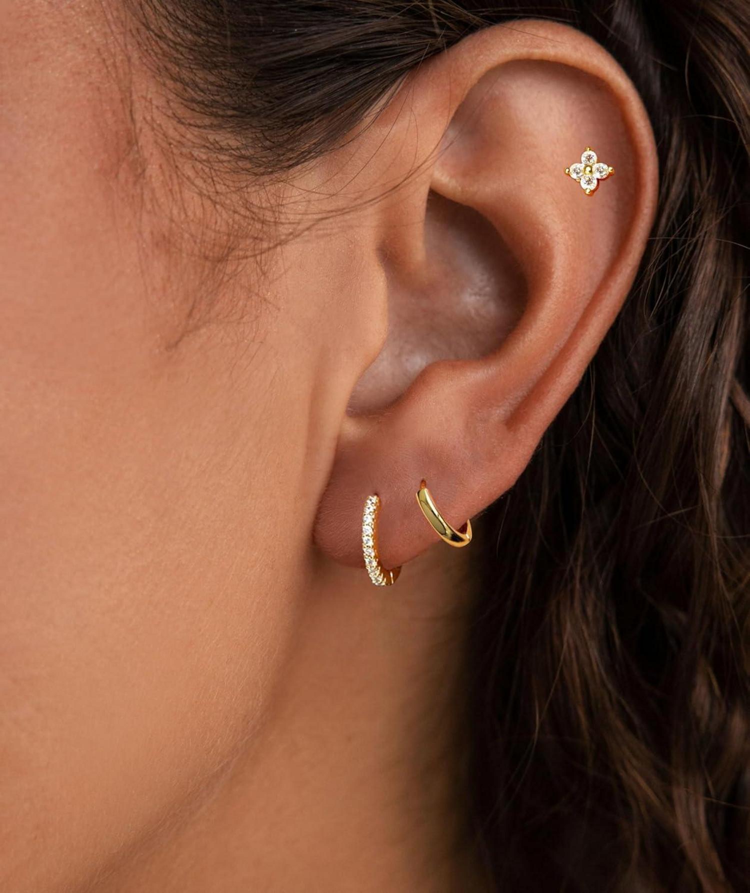 FUNEIA Ohrringe Set Silber 925/14K Vergoldet Zirkonia Damen Kreolen Gold