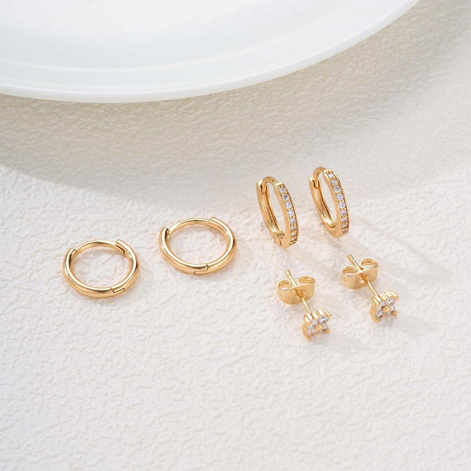 Ohrringe Silber 925 14K Vergoldet Damen Klein Creolen Ohrstecker Zirkonia Wasserdicht hypoallergen Goldene Ohrringe multiple Piercings Smuck Golden