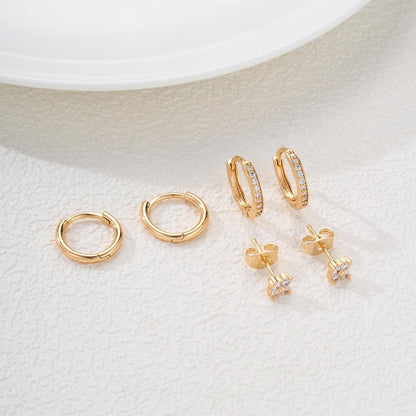 Ohrringe Silber 925 14K Vergoldet Damen Klein Creolen Ohrstecker Zirkonia Wasserdicht hypoallergen Goldene Ohrringe multiple Piercings Smuck Golden