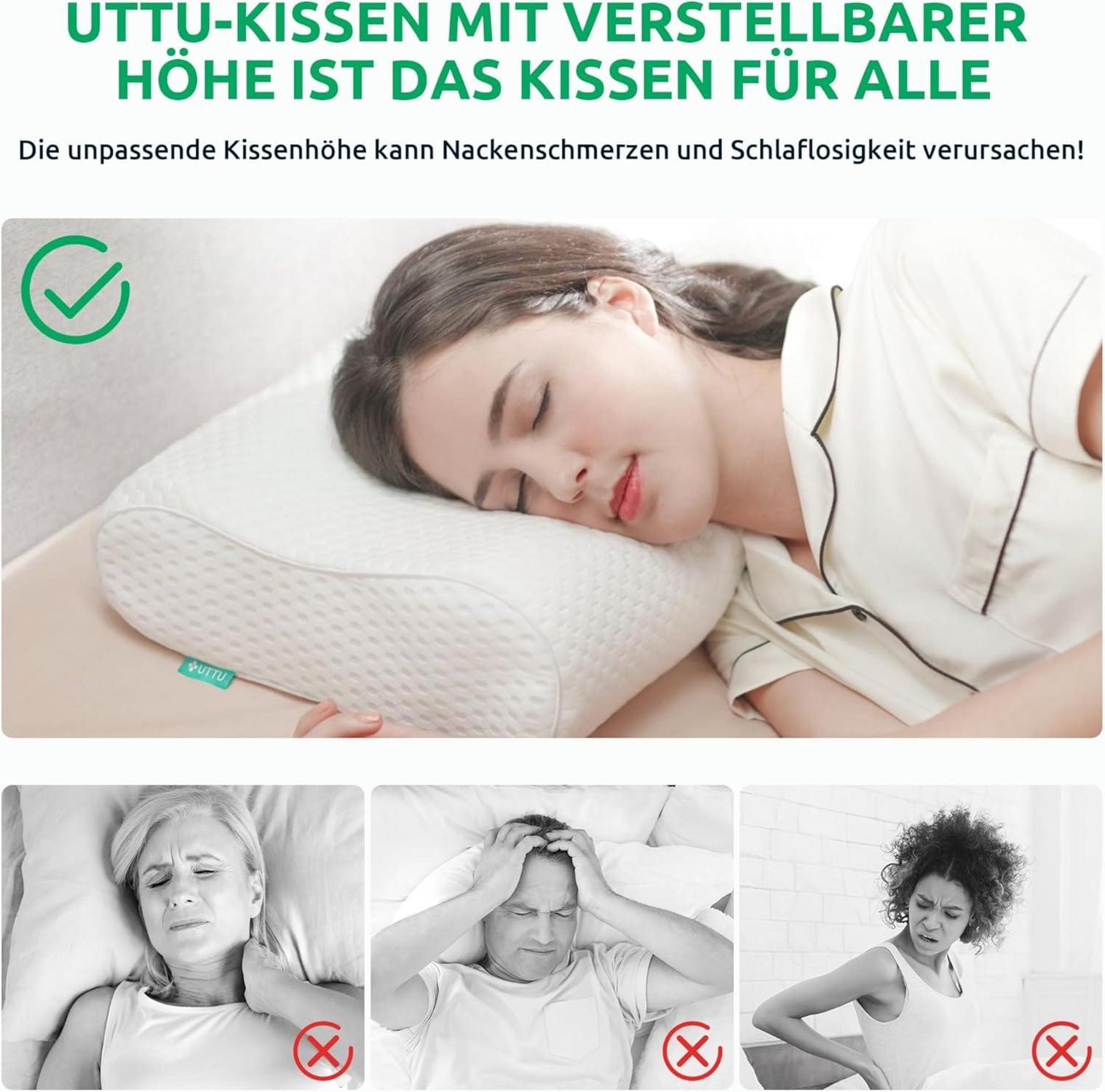 UTTU Memory Foam Nackenkissen 60x36x12/10cm Ergonomisches