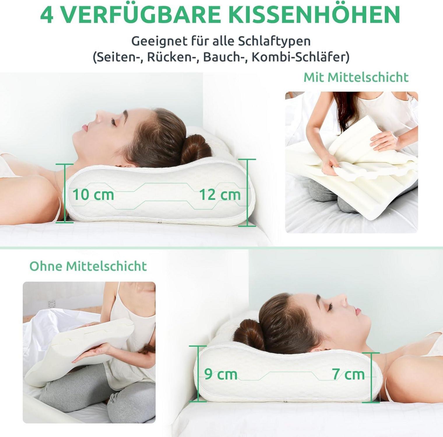 UTTU Memory Foam Nackenkissen Seitenschläferkissen Einstellbar 60x36cm