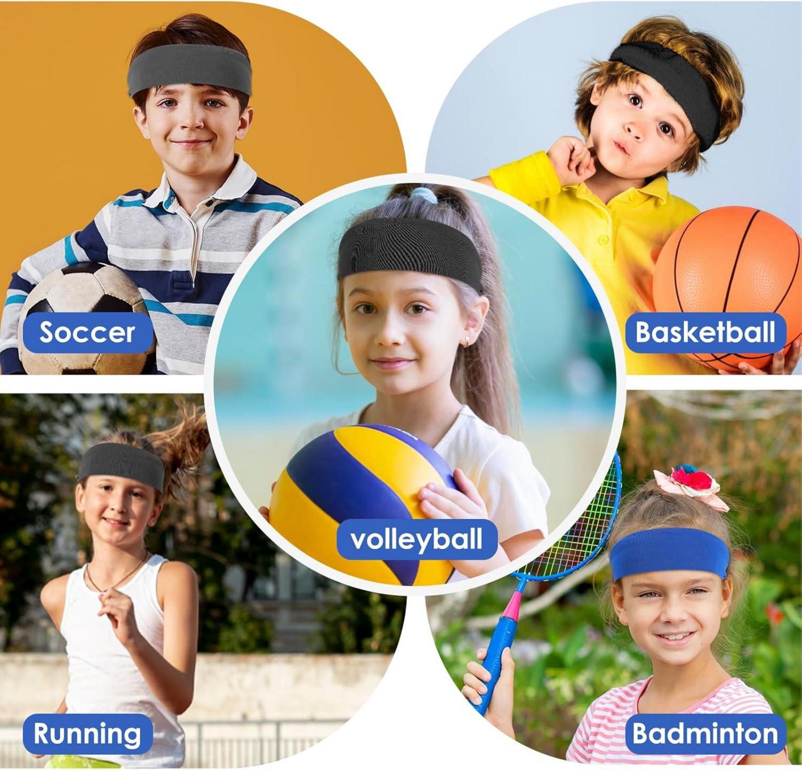 3er Set Sport Stirnband für Kinder Jungen Mädchen - Elastisches Haarband in verschiedenen Farben