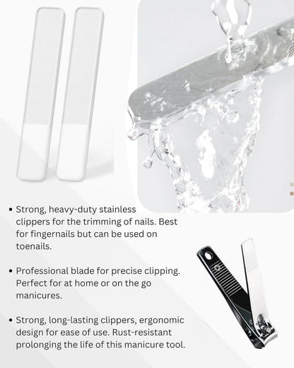 6-teiliges Nano-Glas-Nagelfeile Set weiß schwarz Nagelknipser