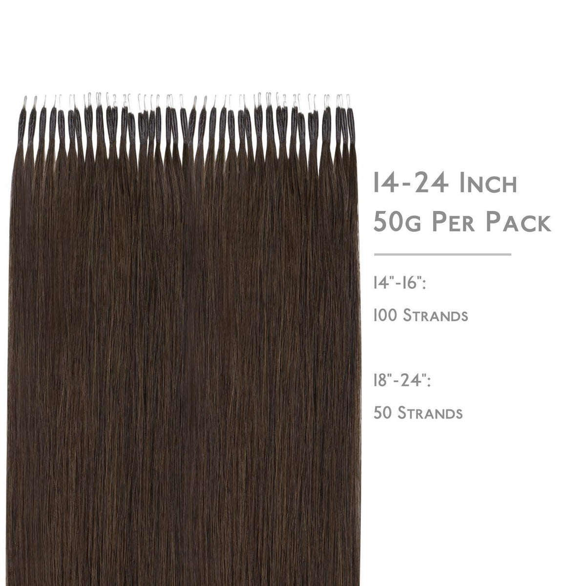 Nanoring Haarverlängerung Echthaar Schokoladenbraun 50cm