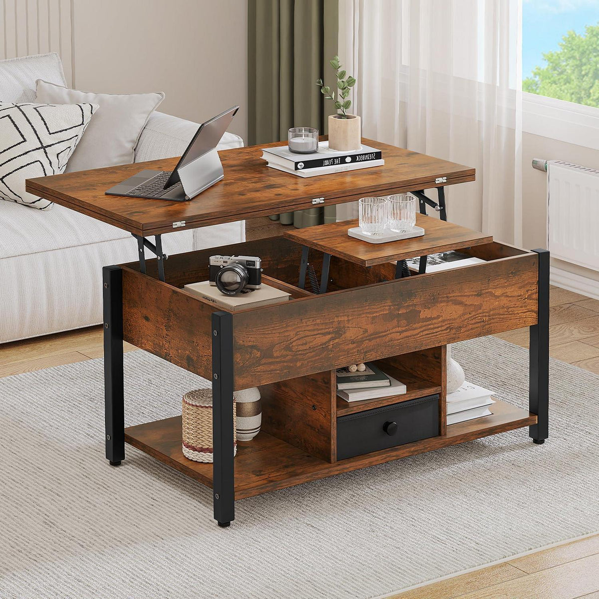 Höhenverstellbarer Couchtisch 4-in-1 mit Stauraum & Lift-Deckel