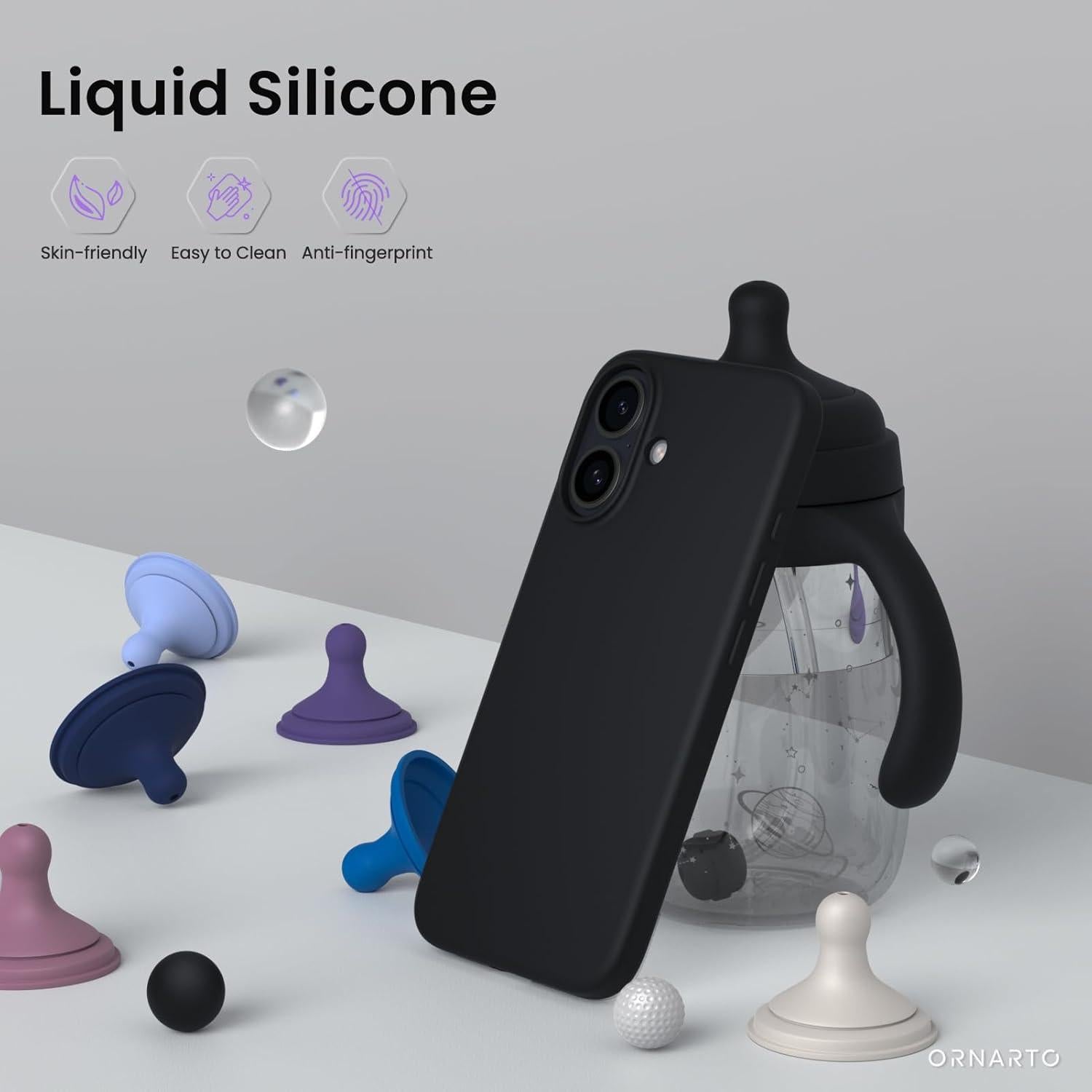 Schwarze Silikon Hülle für iPhone 16, dünne stoßfeste Handyhülle