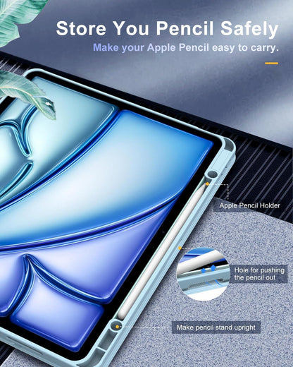 TiMOVO iPad Air 13 Zoll 2024 Schutzhülle Stifthalter Transparent Himmelblau