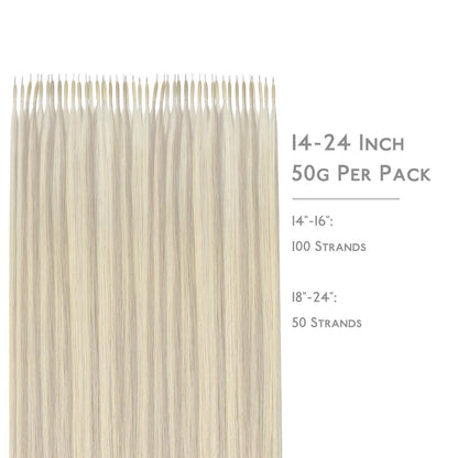 Echthaar Nano Ring Extensions Aschblond Highlights 60cm