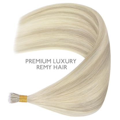 Echthaar Nano Ring Extensions Aschblond Highlights 60cm
