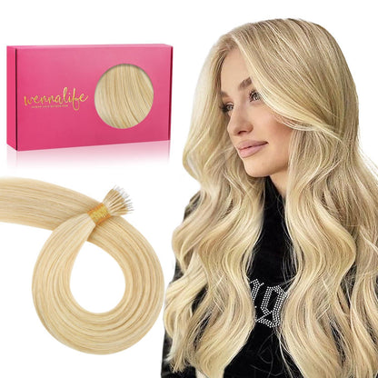 Echthaar Nano Ring Extensions Hellblond Highlights 45cm