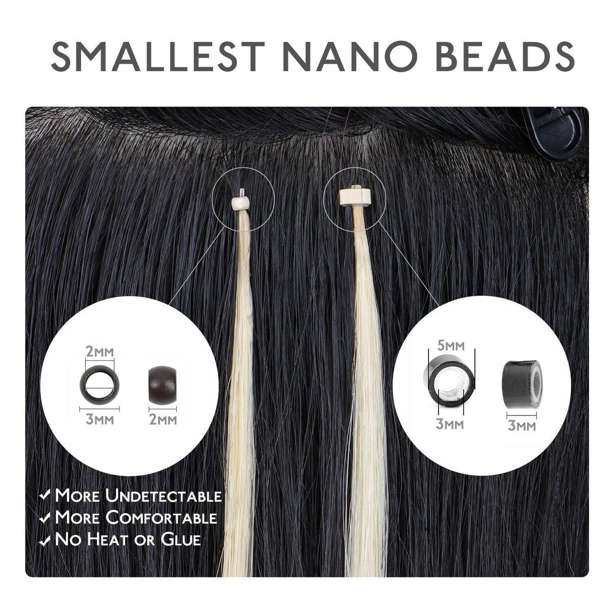 Echthaar Nano Ring Extensions Platinblond 40cm