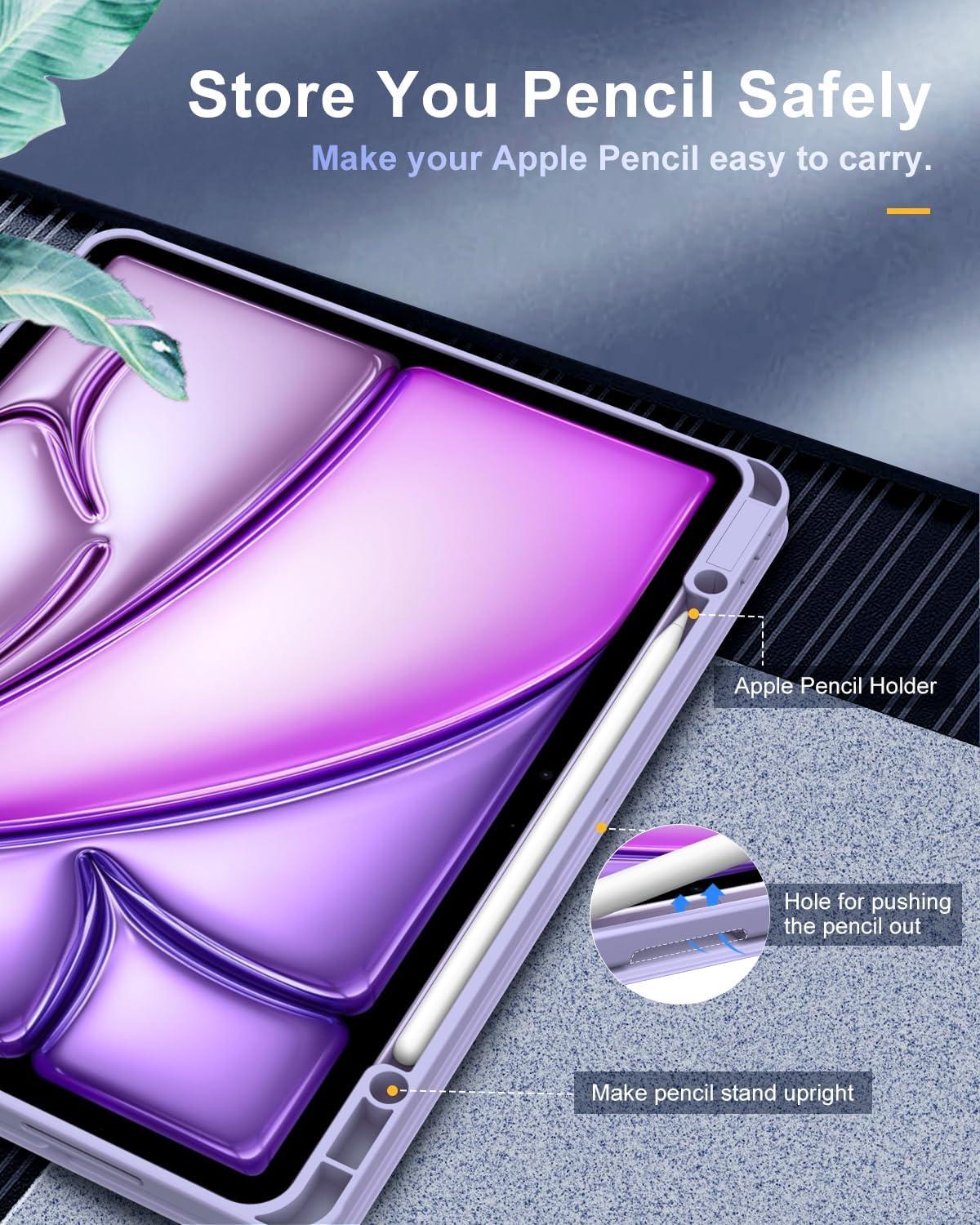 TiMOVO iPad Air 13 Zoll 2024 Schutzhülle Ständer mit Stifthalter Transparent Rückseite - Taro Violett