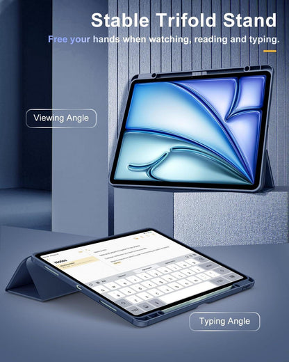 Neue iPad Air 13 Zoll 2024 Schutzhülle Marineblau Auto Schlaf Transparente Rückseite