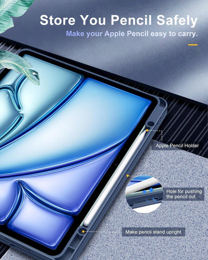 Neue iPad Air 13 Zoll 2024 Schutzhülle Marineblau Auto Schlaf Transparente Rückseite
