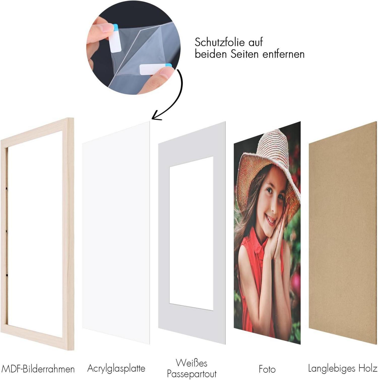 Spotjoy A4 Bilderrahmen Set 3er Holzrahmen Passepartouts MDF Rahmen 21x29.7cm