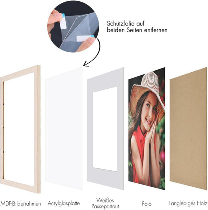 Spotjoy A4 Bilderrahmen Set 3er Holzrahmen Passepartouts MDF Rahmen 21x29.7cm