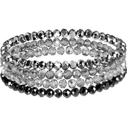 Damen Kristall Perlen Armband Mehrschichtig Boho Schwarz Silber