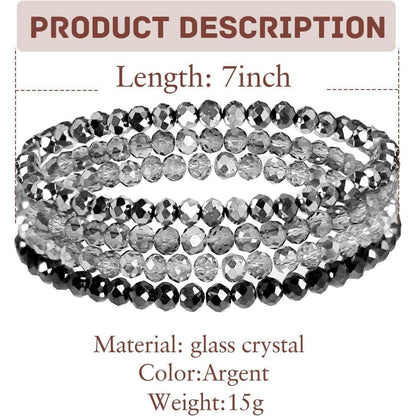 Damen Kristall Perlen Armband Mehrschichtig Boho Schwarz Silber