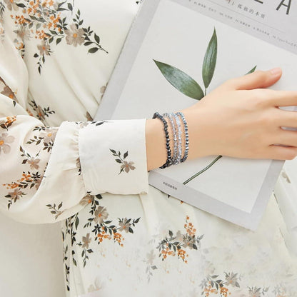 Damen Kristall Perlen Armband Mehrschichtig Boho Schwarz Silber