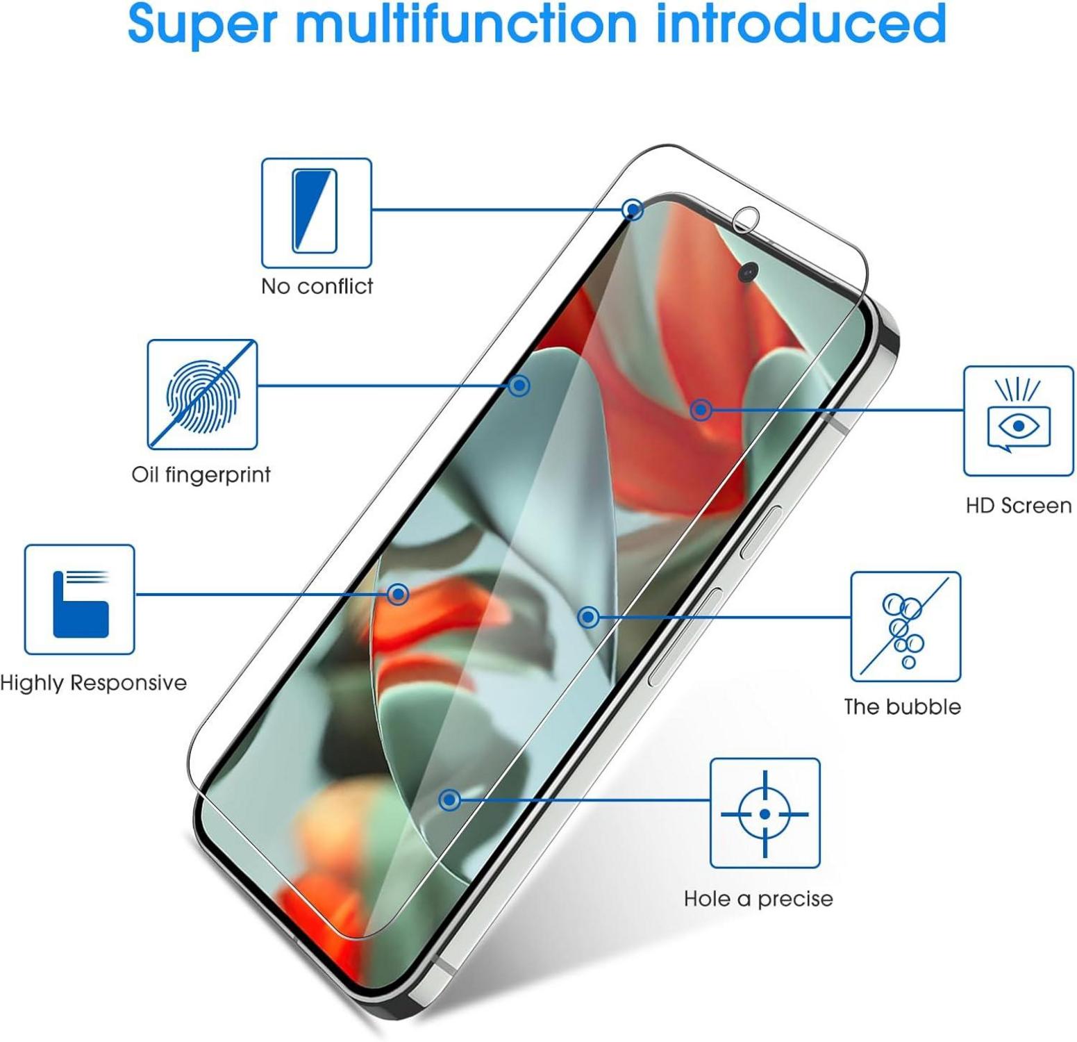 OMOTON Panzer Schutz Glas für Google Pixel 9 Pro 3 Stück Displayschutzfolie 9H Härte HD Klar 6.3 Zoll
