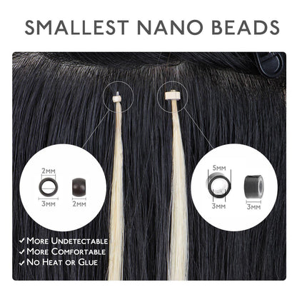Echthaar Nano Ring Extensions Hellblond Highlights