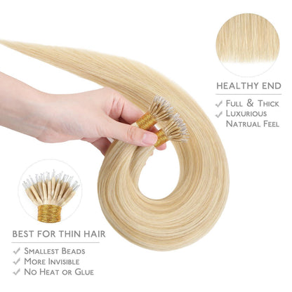 Echthaar Nano Ring Extensions Hellblond Highlights
