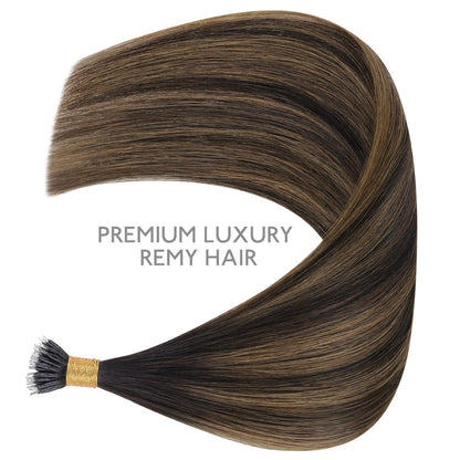 Echthaar Nano Ring Extensions Dunkelbraun-Kastanienbraun