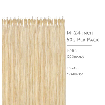 Echthaar Nano Ring Extensions Hellblond mit Gold Highlights 60cm