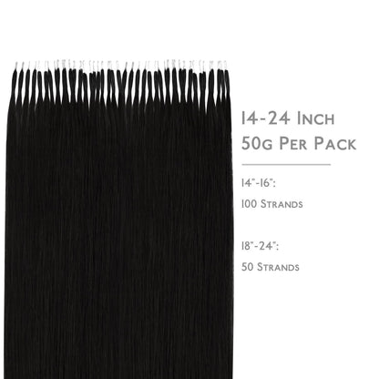 Echthaar Nano Ring Extensions – Tief Schwarz (35cm, 100 Strähnen)