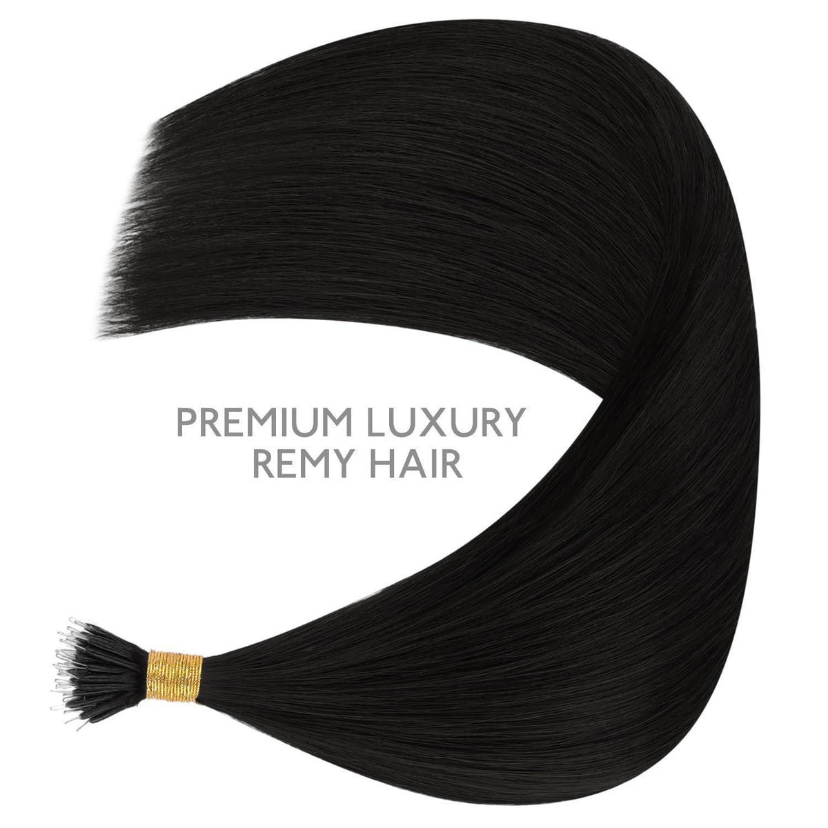 Echthaar Nano Ring Extensions – Tief Schwarz (35cm, 100 Strähnen)