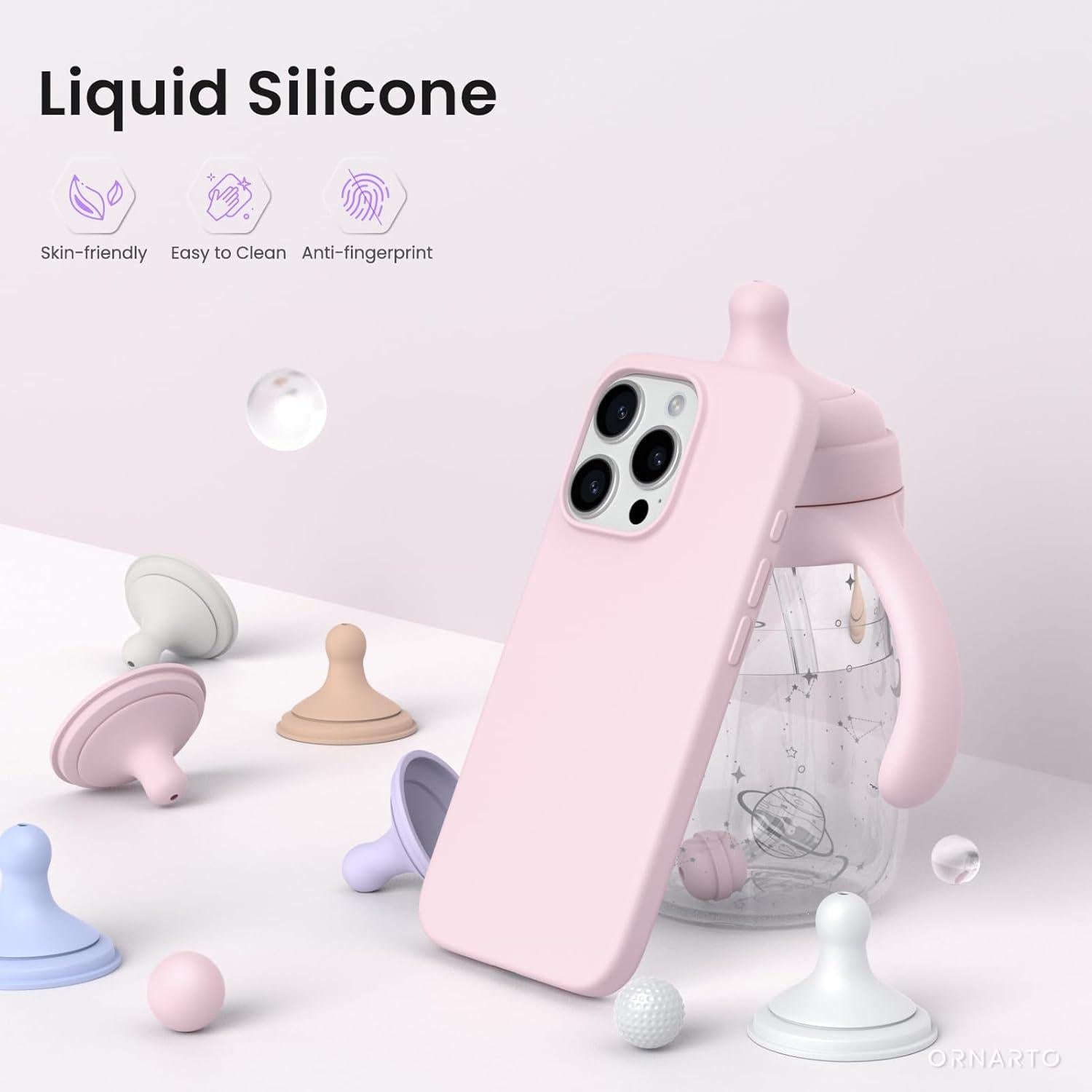 iPhone 16 Pro Hülle Silikon flüssig stoßfest kratzfest Rosa
