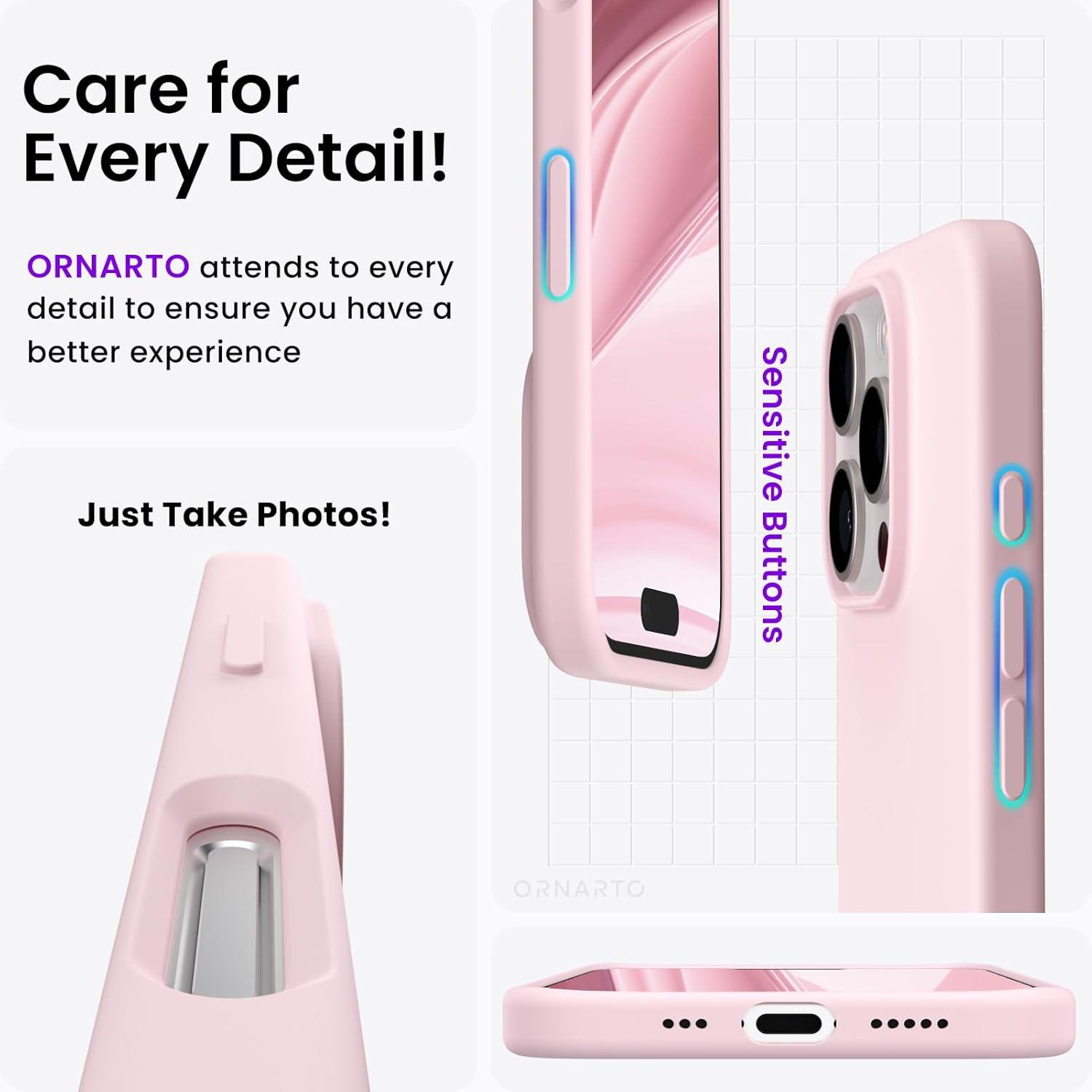ORNARTO iPhone 16 Pro Hülle Silikon 6,3 Zoll - Kratzfest Stoßfest - Rosa