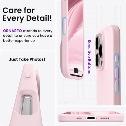 ORNARTO iPhone 16 Pro Hülle Silikon 6,3 Zoll - Kratzfest Stoßfest - Rosa
