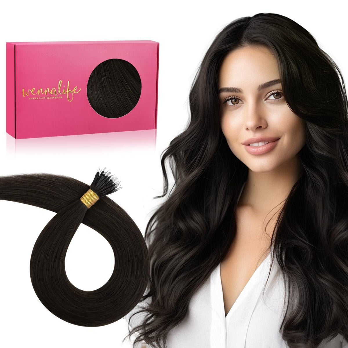 Echthaar Nano Ring Extensions Dunkelbraun 60cm