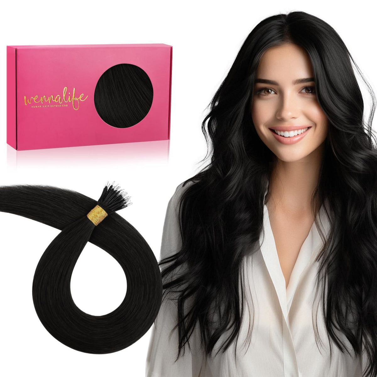 Nanoring Extensions Echthaar Tief Schwarz 55cm