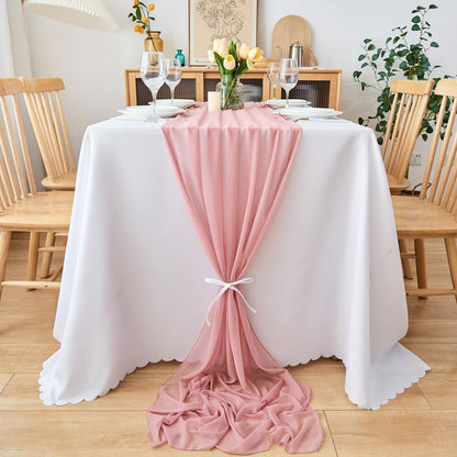 Altrosa Tischläufer Chiffon 77x300cm - 2er Set Boho Hochzeit Deko