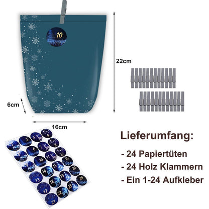 Adventskalender zum Befüllen 24 Papier Tüten Weihnachten