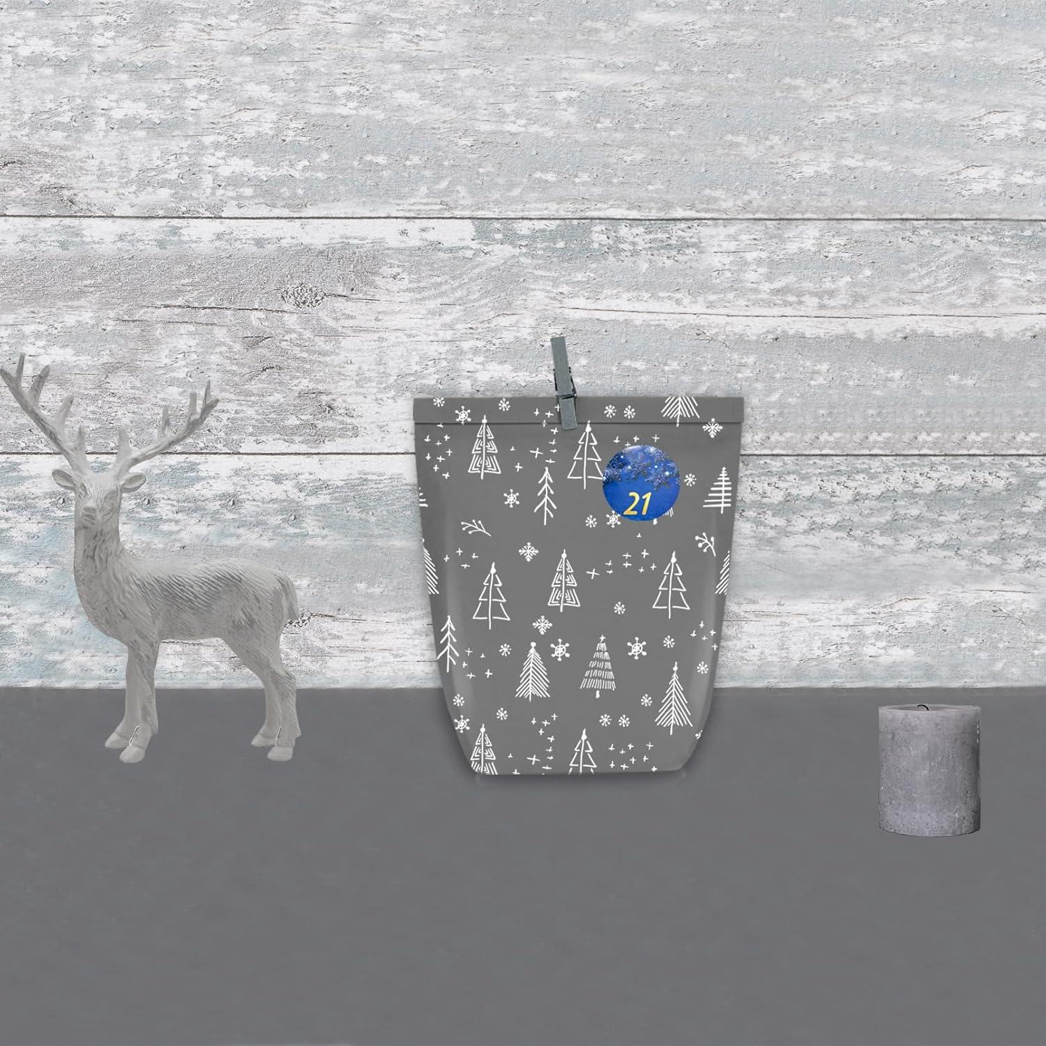 Adventskalender 24 Adventstüten Weihnachten Papiertüten Aufkleber Blau