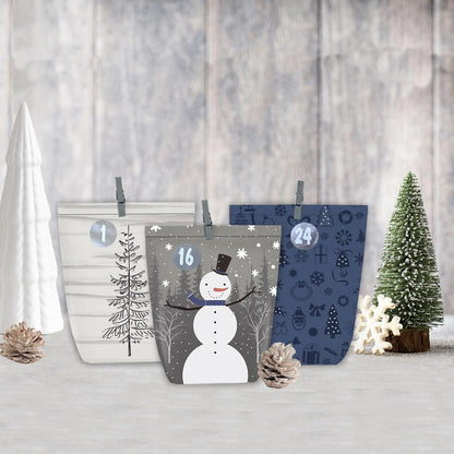 Adventskalender zum Befüllen 24 Weihnachts Papiertüten Blau
